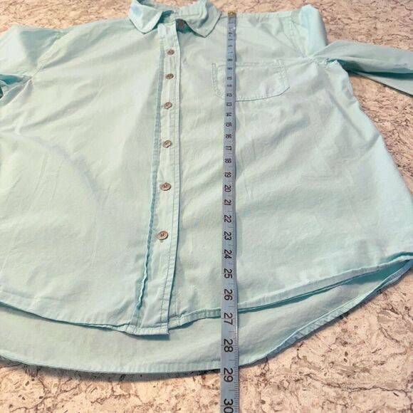 Escape by Habitat Size M Cotton Poplin Loose Button Front Up Shirt Top Aqua Blue - Picture 10 of 12